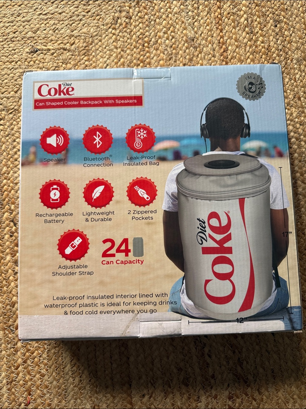 NIB The Diet Coke Can Shaped Cooler Backpack Bluetooth Speaker 24 Can Capacity - Picture 5 of 5